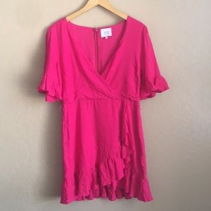Just one answer bright pink dress with v neck